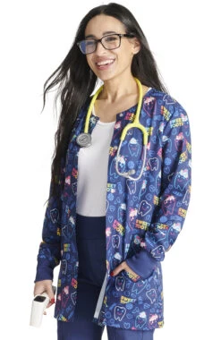 Cherokee Women's Snap Front Sweet Tooth Print Jacket -Medical Clothing Store 3 ck ck321 print 650