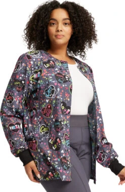 Cherokee Clearance Women's Snap Front Work Of Heart Print Jacket -Medical Clothing Store 3 ck ck321 printclearance 650 3