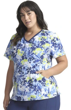 Cherokee Women's Mock Wrap Brushstroke Buds Print Scrub Top -Medical Clothing Store 3 ck ck608 print 650