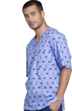 Cherokee Clearance Men's V-Neck Nautical Print Scrub Top -Medical Clothing Store 3 ck ck675 printclearance 650 1