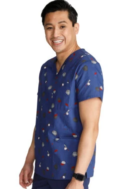 Cherokee Men's Home Run Print Scrub Top -Medical Clothing Store 3 ck ck691 print 650