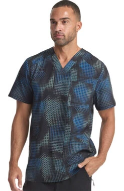 Cherokee Men's V-Neck Gradient Grid Print Scrub Top -Medical Clothing Store 3 ck ck920 print 650