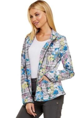 Clearance Women's Zip Front Warm-Up Plaid Print Scrub Jacket -Medical Clothing Store 3 ck hs301 printclearance 650 1