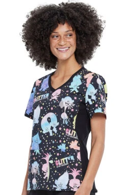 Cherokee Clearance Women's Glitter Trolls Print Scrub Top -Medical Clothing Store 3 ck tf636 printclearance 650