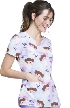 Cherokee Clearance Women's V-Neck Star Wars Print Scrub Top -Medical Clothing Store 3 ck tf666 printclearance 650