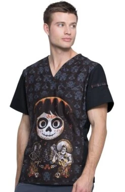 Cherokee Clearance Men's V-Neck Disney Pixar Coco Print Scrub Top -Medical Clothing Store 3 ck tf700 printclearance 650 1