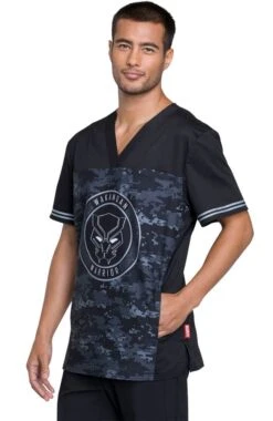 Cherokee Clearance Men's V-Neck Black Panther Print Scrub Top 2 Cherokee Clearance Men's V-Neck Black Panther Print Scrub Top -Medical Clothing Store 3 ck tf707 printclearance 650