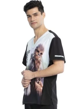 Cherokee Clearance Men's Chewie Print Scrub Top -Medical Clothing Store 3 ck tf708 printclearance 650 4
