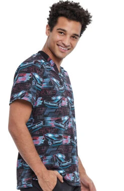 Cherokee Clearance Men's Fast And Furious Print Scrub Top -Medical Clothing Store 3 ck tf730 printclearance 650 1