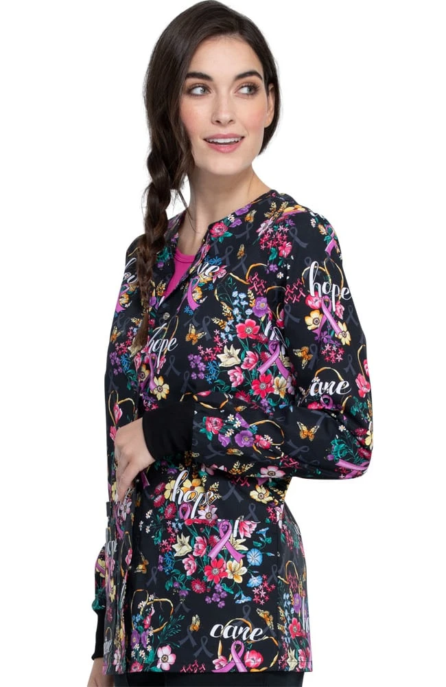 Clearance Women's Bouquets Of Hope Print Scrub Jacket Cherokee Clearance Women's Bouquets Of Hope Print Scrub Jacket -Medical Clothing Store 4 ck ck301 printclearance 650 11