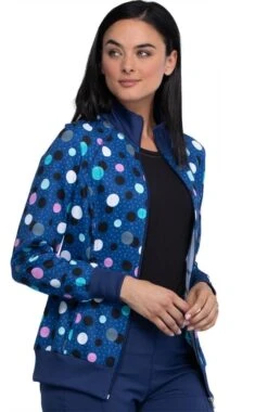 Cherokee Clearance Women's Poppin' Polka Dots Navy Print Scrub Jacket -Medical Clothing Store 4 ck ck372 printclearance 650 1