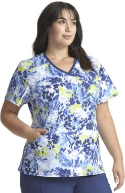 Cherokee Women's Mock Wrap Brushstroke Buds Print Scrub Top -Medical Clothing Store 4 ck ck608 print 650