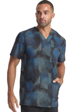 Cherokee Men's V-Neck Gradient Grid Print Scrub Top -Medical Clothing Store 4 ck ck920 print 650
