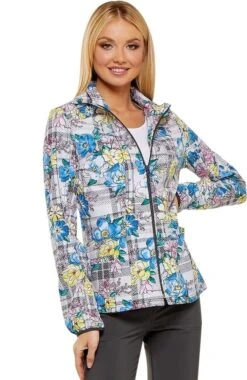 Clearance Women's Zip Front Warm-Up Plaid Print Scrub Jacket -Medical Clothing Store 4 ck hs301 printclearance 650 1