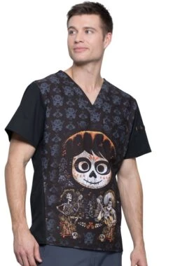 Cherokee Clearance Men's V-Neck Disney Pixar Coco Print Scrub Top -Medical Clothing Store 4 ck tf700 printclearance 650 1