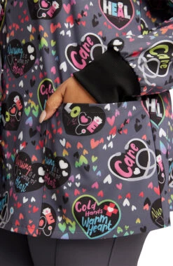 Cherokee Clearance Women's Snap Front Work Of Heart Print Jacket -Medical Clothing Store 5 ck ck321 printclearance 650 2