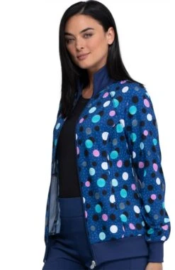 Cherokee Clearance Women's Poppin' Polka Dots Navy Print Scrub Jacket -Medical Clothing Store 5 ck ck372 printclearance 650 1