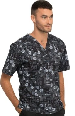 Cherokee Clearance Men's Its Tiki Time Print Scrub Top -Medical Clothing Store 5 ck ck675 printclearance 650