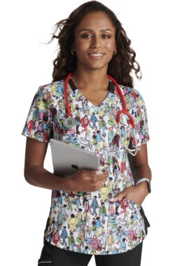 Cherokee Women's Where's Waldo? Print Scrub Top -Medical Clothing Store 5 ck tf764 print 650