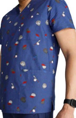 Cherokee Men's Home Run Print Scrub Top -Medical Clothing Store 7 ck ck691 print 650